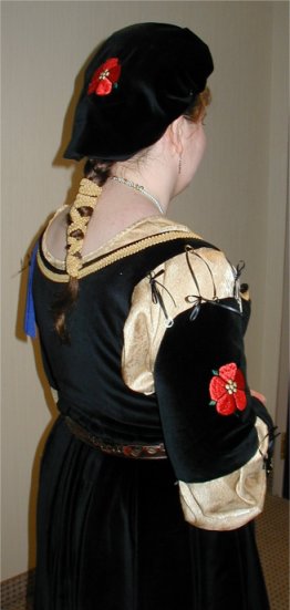 Black Cotton Velveteen Italian Renaissance Dress Hat and Sleeves